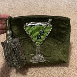 Green Velvet Clutch with Beaded Martini Design